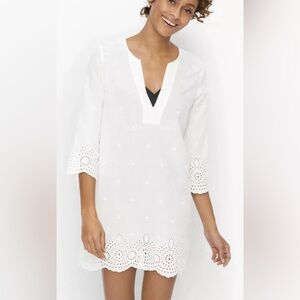 Talbots Miraclesuit Beach Coverup Shirt Dress White Embroidered Eyelet Sz Large